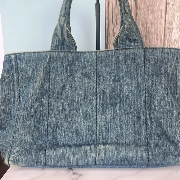 Prada Denim Tote Bag | Authentic | Classic Logo Shopper - Picture 6 of 11